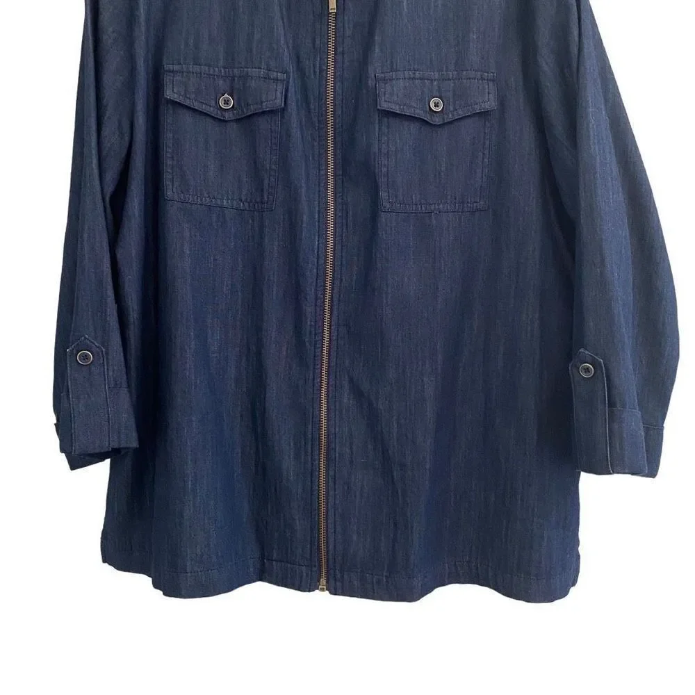 Allison Daily Size 14 Denim Zip Up Chambray Denim Shirt - Picture 3 of 10